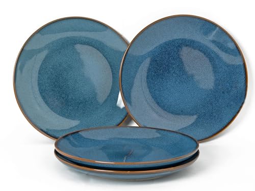 Image of Reactive Handpainted Premium Ceramic 4 Small Plates | Quarter Plates | Stoneware | Microwave and Dishwasher Safe | Pack of 4 | Greenish Blue