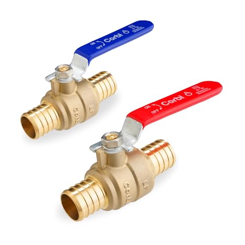 1 INCH PEX-B Ball Valves (2-Pack) Lead-Free Brass Full Port Shut-Off Valve for PEX A/B/C Tubing Compatible with Crimp & Clamp Rings NSF & UPC Certified Corrosion Resistant for Hot & Cold Water
