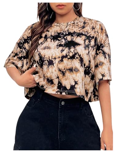 Women's Plus Size Y2K Tie Dye T Shirt Summer Crew Neck Crop Top Short Sleeve Shirts Casual Tee Top