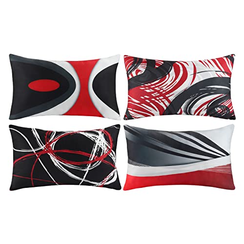 Kissenbezug 4 Teiliges Set Samt Moderne Abstrakte Dekoration Kissenbezüge 30x50 cm Rote Streifen Grau Weiß Schwarz Muster Quadratisch Weicher Zierkissenhülle Sofa Wohnzimmer Stuhl Dekoration Cover