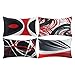 Lot de 4 Housse de Coussin Velours Ensemble Rayure Rouge Gris Noir Blanc Motif Géométrique Abstrait Taie d'oreiller Décorative 30x50CM pour Salon Canapé Décoration de la Maison