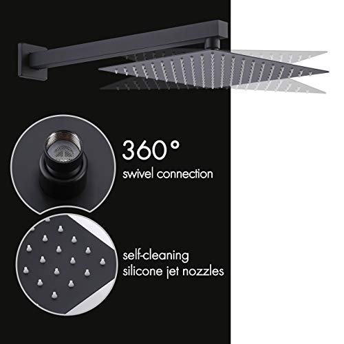 KES Shower Faucets Sets Complete Matte Black Shower System 10 Inches Rain Shower Head with Handheld Shower Valve and Trim Kit Pressure Balance, XB6230-BK
