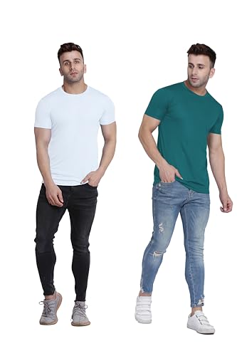 Image of TQH Men Dri Fit Polyester Half Sleeve Round Neck Multicolor t Shirts - Combo Set of 2