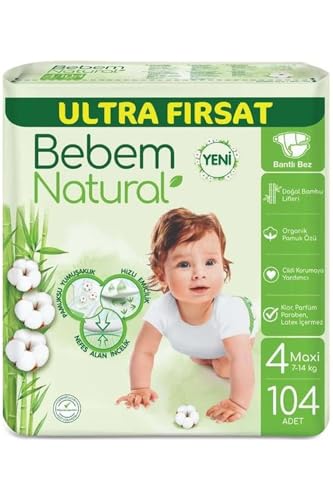 Bebem Natural 4 numara Maxi 104 adet Bebek Bezi
