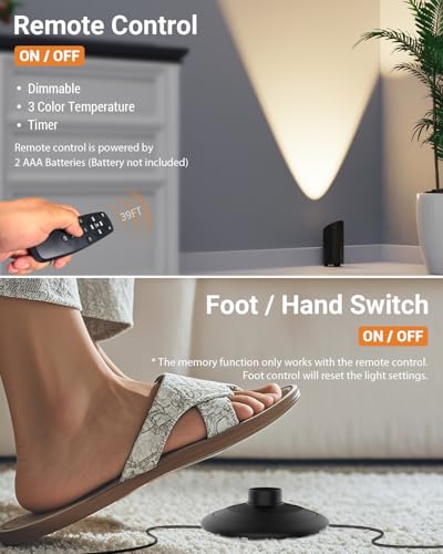 Image of Abovizo 2 Pack Uplighting Indoor, LED Floor Can Lights with Remote and Timer, 3 Color Temps Dimmable Spotlight for Corner Sofa Plant Home Accent Lighting, 5.9 FT Plug Cord & Foot Switch, Black