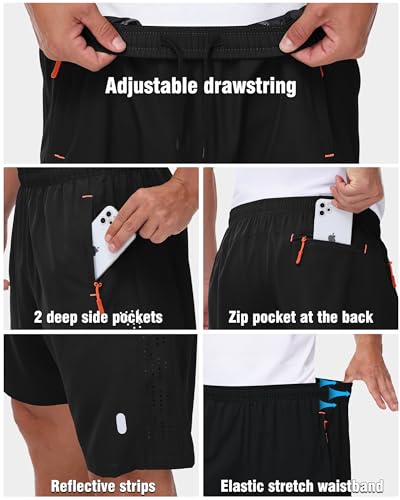 Zoofly Mens Workout Shorts Gym Athletic Shorts Dry Fit Running Fitness Men Short Loose Fit With Pockets Black-XL