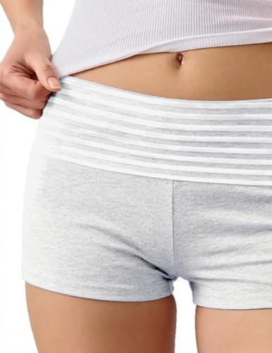 Image of Women Fold Over Lounge Shorts Low Waist Fitted Pajama Shorts Cute Sleep Pj Short Bottoms Roll Over Yoga Shorts