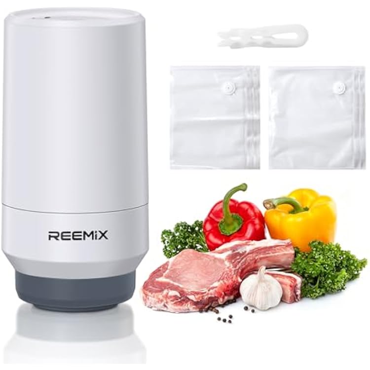 Reemix Handheld Vacuum Sealer with 10 Reusable Bags (10x13.8 & 11.8x13.5), Wireless Rechargeable Food Vacuum Sealer for Sous Vide, Meal Prep, BPA-Free, Portable & Space-Saving