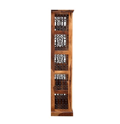 Image of SONA ART & CRAFTS Iron Jali Book Shelf Wooden | Multipurpose 5 Tier Semi Open Bookshelf for Home & Library | Storage Cabinet for Living Room | Crockery Cabinet for Home, Kitchen | Honey Finish