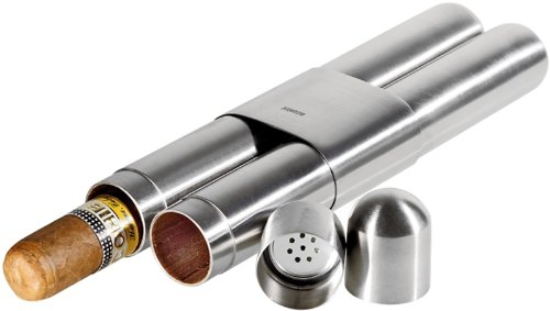 adorini 2er Zigarrenetui Stahl - Satin/Zeder