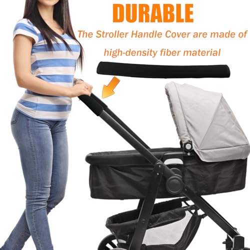 Image of Universal Stroller Handle Cover, 18.9 Inch Stroller Handlebar Cover Infant Toddler Pram Bar Dust Proof Handle, Universal Handle Sleeve Cover for Baby Stroller (Black)