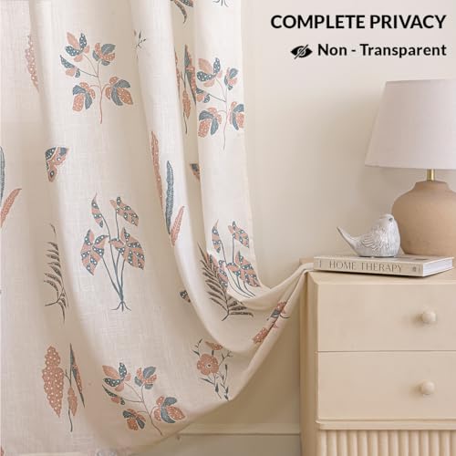 Image of HOMEMONDE Cotton Curtains for Window - Transparent Printed Light Filtering Sheer 6 Feet Curtain, Rod Pocket Top Style Pack of 2 - (Lunaria Garden, 72 Inch)