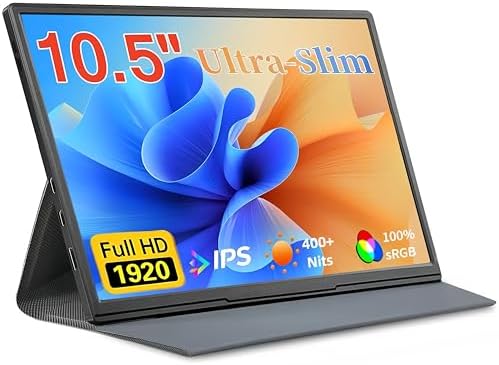 moonka 10.5inch Portable Monitor 1920x1280P FHD IPS Screen USB-C Laptop HDMI Second External Monitor for Laptop,PC,Mac Phone,PS,Swich,IPS Ultra-Thin Zero Frame Gaming Monitor/Premium Smart Cover