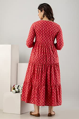 Image of Women's Cotton Anarkali Comfortable Maternity Feeding Kurta Dress with Zippers