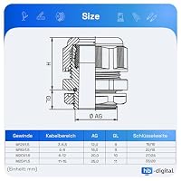 hb-digital 1х Kabelverschraubung M16 für 4-8mm Kabeldurchmesser IP68 staub- & wasserdicht mit Gummidichtung Gegenmutter Klemmlamellen Stopfbuchse Isolation Kabeleinführung - Schwarz – Ansicht 2