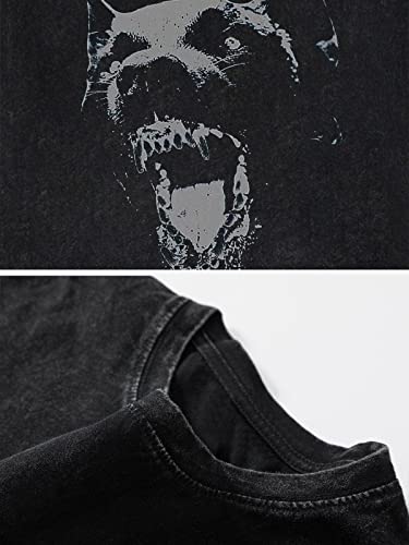 Vamtac Mens Oversized Washed Dog Graphic Tees Casual Summer Tops Streetwear Aesthetic T-Shirt Unisex