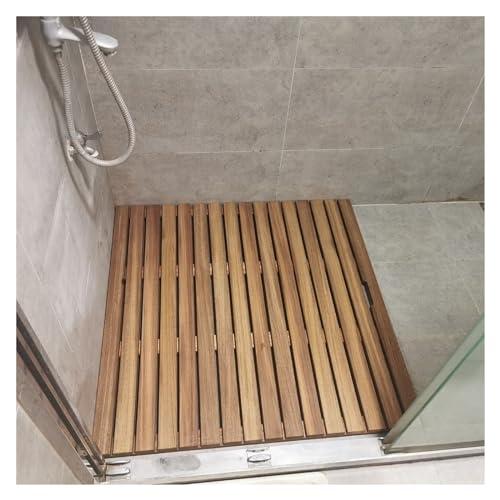 QIYFOZ Wooden Shower Mat Non Slip Bathroom Floor for Bathtub Pool Use Commercial Grade Waterproof Bath,Extra Large Non-Slip Teak Wood Shower Mat 36x36in - Durable Slatted Bath F