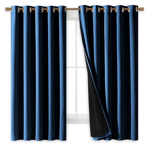 Image of NICETOWN 100% Blackout Curtains with Black Liners, Thermal Insulated Full Blackout 2-Layer Lined Drapes, Energy Efficiency Window Draperies for Bedroom (Moroccan Blue, 2 Panels, 70 inch W by 63 inch L)