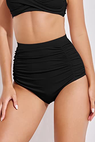 Beautikini Women's Ruched High Waisted Bikini Bottom Tummy Control Retro Bikini Bottom Vintage Swim Shorts Tankini Briefs #TOP2