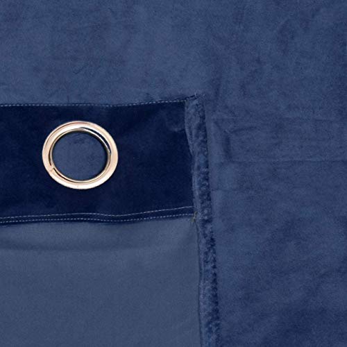 Image of High Sofa Quality Velvet Solid Grommet Room Darkening Eyelet Door Curtains for Living Room (7 Feet, Navy Blue) - Set of 2 Pieces
