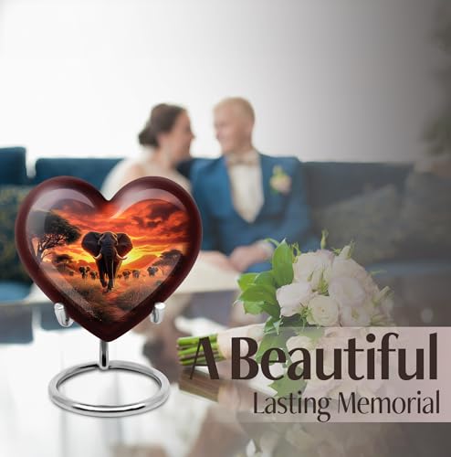 Image of Elephant Urn - Large Burial Urn for Human Ashes Adult Female - Decorative Urns for Ashes Adult Male - Memorial Funeral Urns - 8 Inch