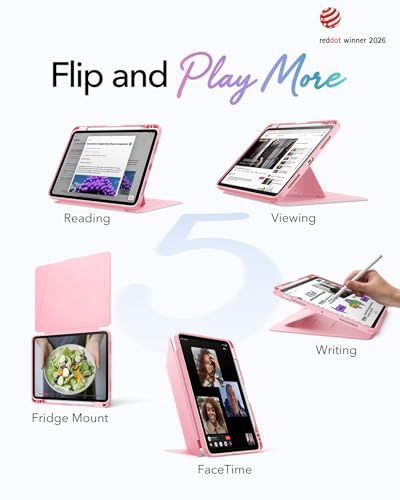 Image of ESR for iPad Air 11 Inch Case M4 /M3 /M2 (2026 /2025 /2024), iPad Air 5th /4th Gen Case (2022 /2020), Vertical Stand Cover with Pencil Holder, Ultra-Stable Cover, Multi Stand Angles, Flip Series, Pink