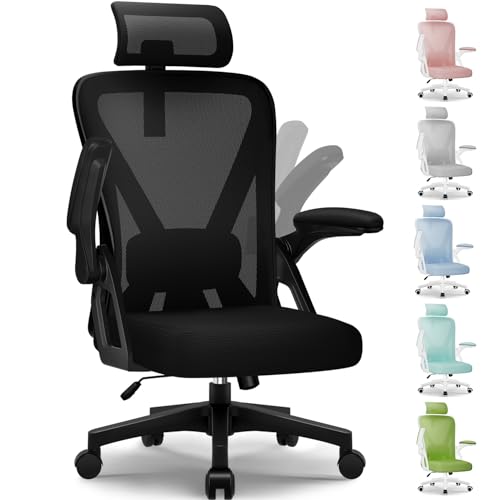 Daccormax Chaise Bureau, Chaise de Bureau Ergonomique avec Support Lombaire en Mousse Réglable, Fauteuil de Bureau Appui-tête Réglables, Accoudoirs Rabattables, Basculement à 135°, Siège 150kg,Noir