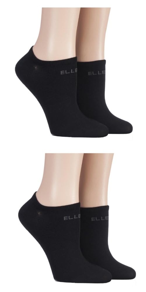 Elle Women's No Show Black Patterned And Plain Assorted Sock Styles Including Anklets, No Show, Trainer And Regular Bamboo Socks In A Multipack Of 4 4-8