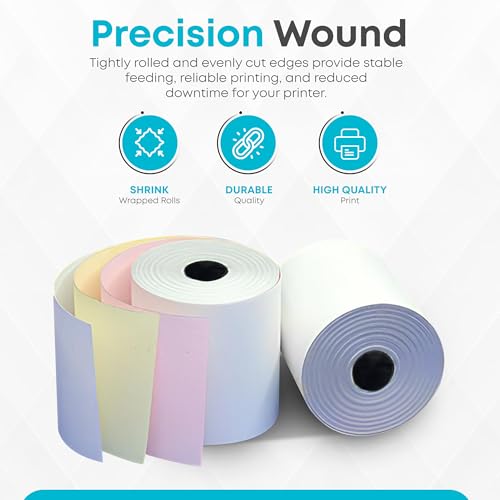 Image of (32 Rolls) Kitchen Printer Paper White /Canary /Pink Carbonless 3 inch x 65 Feet