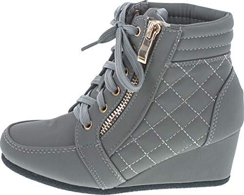 Link Peggy-63K Children Girl's Wedge Heel Lace Up Diamond Shape Quilted Sneakers4