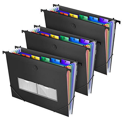 Hanging Organizer File Folders / Accordian File Organizer Expanding File Folder/ Rainbow Paper Document Organizer with 21 Pocket, Retractable Hooks, Letter Size,Assorted Colors(3Pack)