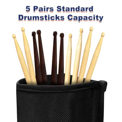 Gainspra Drumstick Holder Bag - Drum Stick Holder with Straps for Drum Kit & Music Stand, Portable Drumstick Bag Holds up to 5 Pairs Mallets, Brushes, Beaters - Thumbnail 3