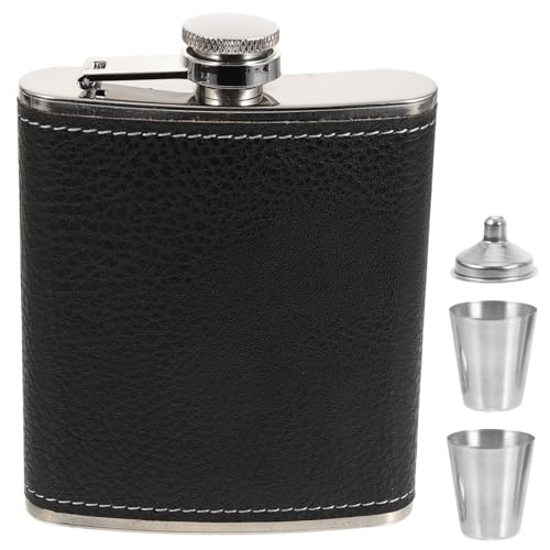 MAGICLULU 1 Juego Contenedor De Vino Matraz Para Beber Licor Conveniente Botella De Vino Petacas Recipiente Para Bebidas Embudo De Petaca Whisky Criba Vibradora Vaso Black Acero Inoxidable