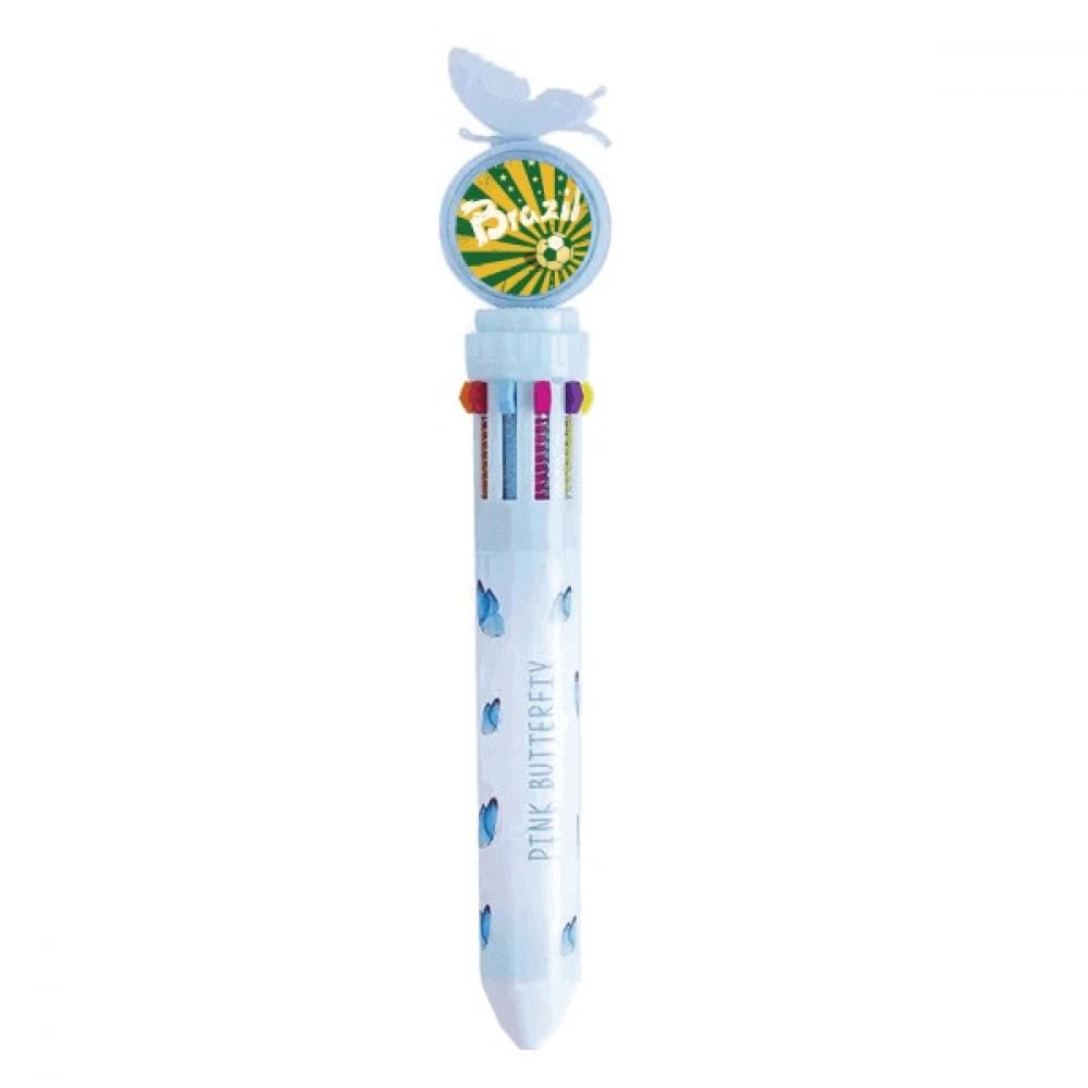 Stylo bille jaune et vert rétractable multicolore sur le thème du Brésil