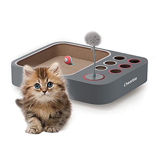 Cheerble Interactive Cat Scratcher Toy Set, Scratching Board with Automatic Moving Ball, Smart Game Board for Indoor Cat Kitten Playing Training, Grey