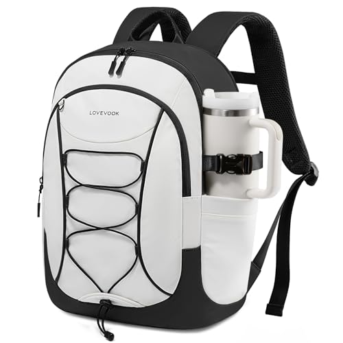 LOVEVOOK Laptop Backpack for Women Men with Pouch Pocket for Large Capacity Cup,15.6 Inch Waterproof Travel Work Computer Laptop Bag College Teacher Backpack,Lightweight Hiking Backpack,White-Black