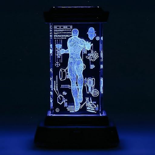 Lámpara de cristal holográfica Iron Man 3D - Producto oficial Marvel, lámpara LED coleccionable grabada con láser, regalos y accesorios de escritorio Disney | Ya disponible en tu tienda friki favorita! En mundofriki.es!