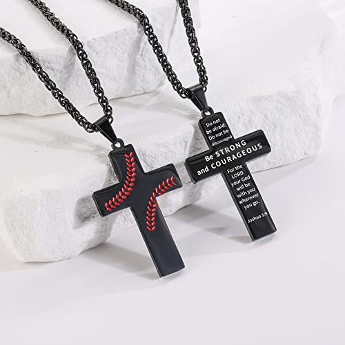 Zocomi Baseball Cross Necklace For Boys Men Stainless Steel Pendant Chain Joshua 1:9 Bible Verse Religious Christian Jewelry 1St Holy First Communion Confirmation Gift (Black), Stuff Accessories Christmas Teenager Son Boyfriend Valentine's Day Graduation Gifts Him Son #TOP1
