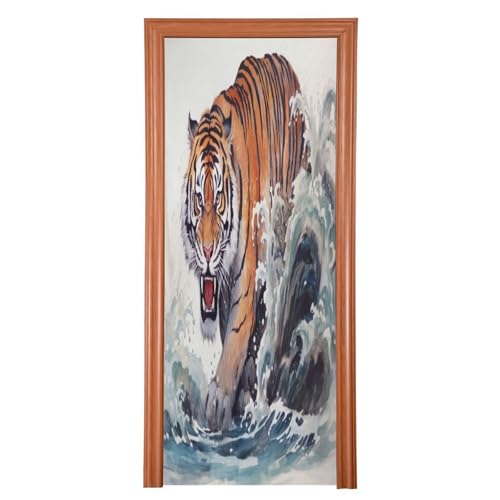 FLildon Tiger with Waves Door Cover Decoration, Party Accessory Porch Decor for Festive Ornament Room Door Covers 36 x 98 Inch