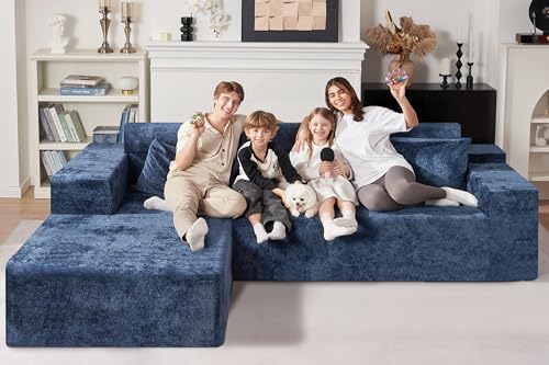 Image of HABUTWAY 105 inch L-Shape Modular Sectional Sofa Couch for Living Room,No Assembly Required,Modular Comfy Sofa with Deep Seat for Living Room Bedroom,Luxury Distressed Velvet(Left,Blue)