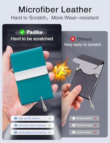 Image of Padike Professional Business Card Holder PU Leather Business Card Case Name Card Holder Slim Metal Pocket Card Holder with Magnetic Shut (Y-Blue green)