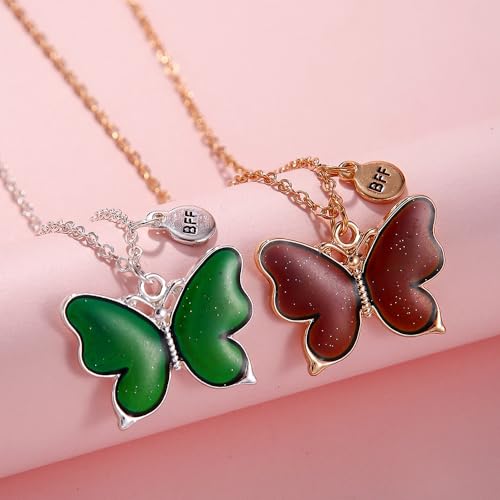 2Pcs Cute Animal Color Changing Matching Charm Necklace Butterfly Cat Turtle Flamingo Temperature Sensing Necklace for Women Couple Friendship Jewelry Birthday Gifts4