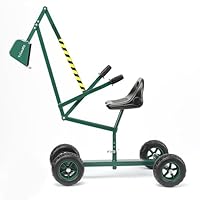 Ride-On Excavator for Kids - Metal Construction Sandbox Digger - 360° Swivel Seat Adjustable Height, 88 lb Limit, Green, Outdoor Toy