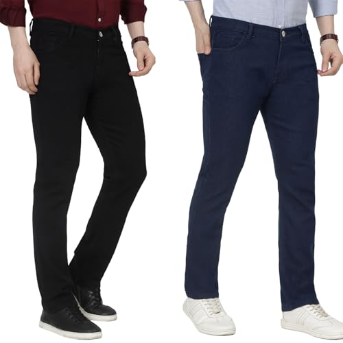 Image of DAIS Men's Stretchable Straight Fit Mid Rise Jeans, Pack of 2, (Combo of 2 Jeans)