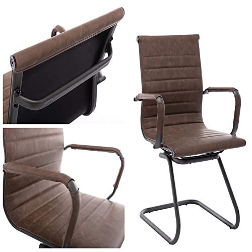 Image of Office Desk Chair No Wheels Set of 6 PU Leather Computer Chairs Mid Back Guest Chairs for School Reception Conference Waiting Room, Vintage Brown