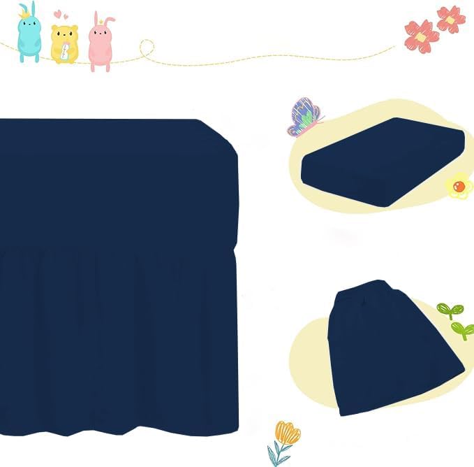 Crib Ruffle Bed Skirt (28” x 52”) with 16” Inch Drop Dust Ruffle for Baby Boys or Girls Nursery Crib Toddler Bed Skirt Microfiber Fabric - Navy Blue Solid