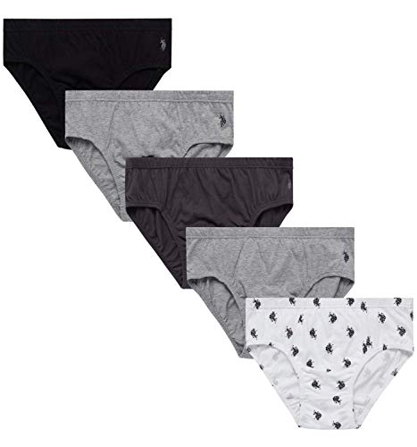 U.S. Polo Assn. Menâ€™s Underwear â€“ Low Rise Briefs with Contour Pouch (5 Pack), Size Large, Grey/White Print/Black