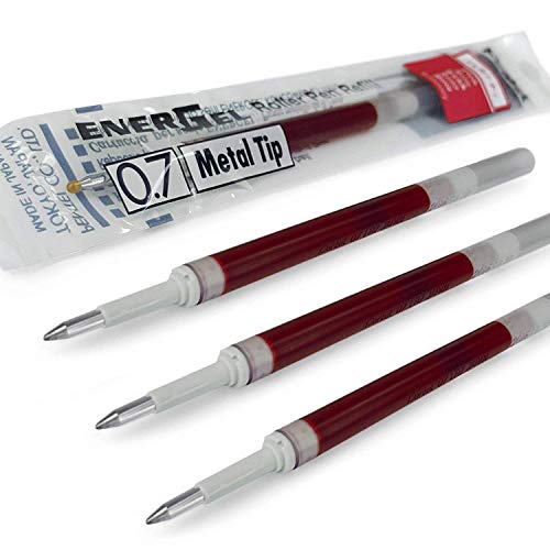 4 X Pentel EnerGel 0,7 mm recharge Pointe en métal LR7 – Compatible avec EnerGel Xm, BL77/BL57/Bl37 – Rouge