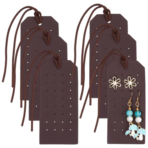CALFOVERA 6 pz Custodia per Orecchini in Pelle PU con 32 Fori Porta-Orecchini Portatili Porta-Orecchini Rettangolari da 4.3x2.2 Pollici con Cordino per Gioielli da Viaggio da Donna (caffè)