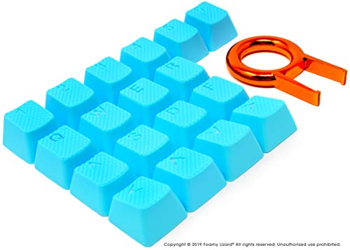Pro Rubber Keycap Set by Foamy Lizard - Backlit Set of Cherry MX Compatible OEM Profile Double Shot Shine-Through Keys with Key Puller (Blue - Set of 18)
